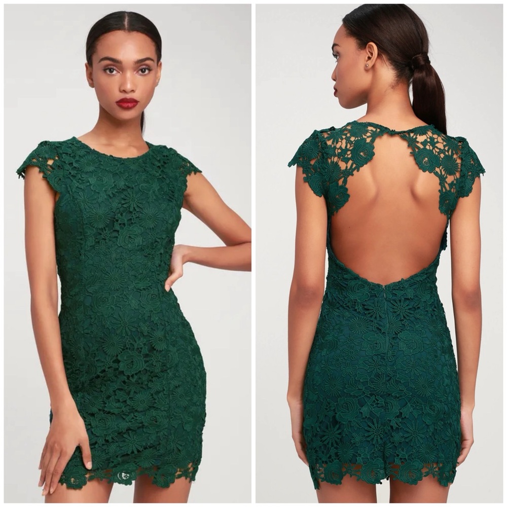 Lulus Green Backless Sheath Dress Size S Cap Sleeve Fitted Cocktail NWOT $99